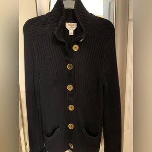 Talbots Pima Cotton knit ribbed texture has six Gold buttons.  With 2 pockets